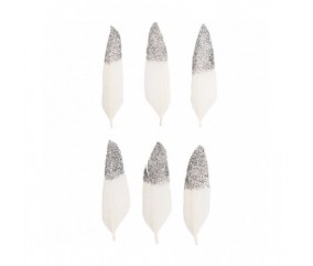 Plumes blanches fantaisies dorées ou argentées 8 cm X 6 pièces - Rico Design