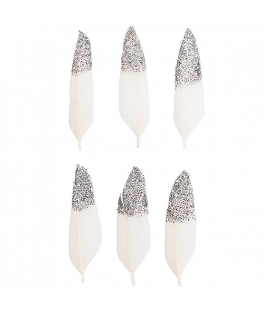 Plumes blanches fantaisies dorées ou argentées 8 cm X 6 pièces - Rico Design