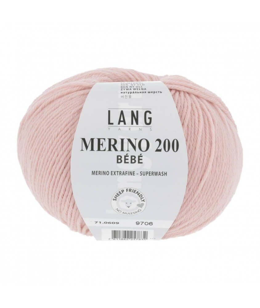 Pelote coton Lang yarns merino 200 bébé bebe rose 609