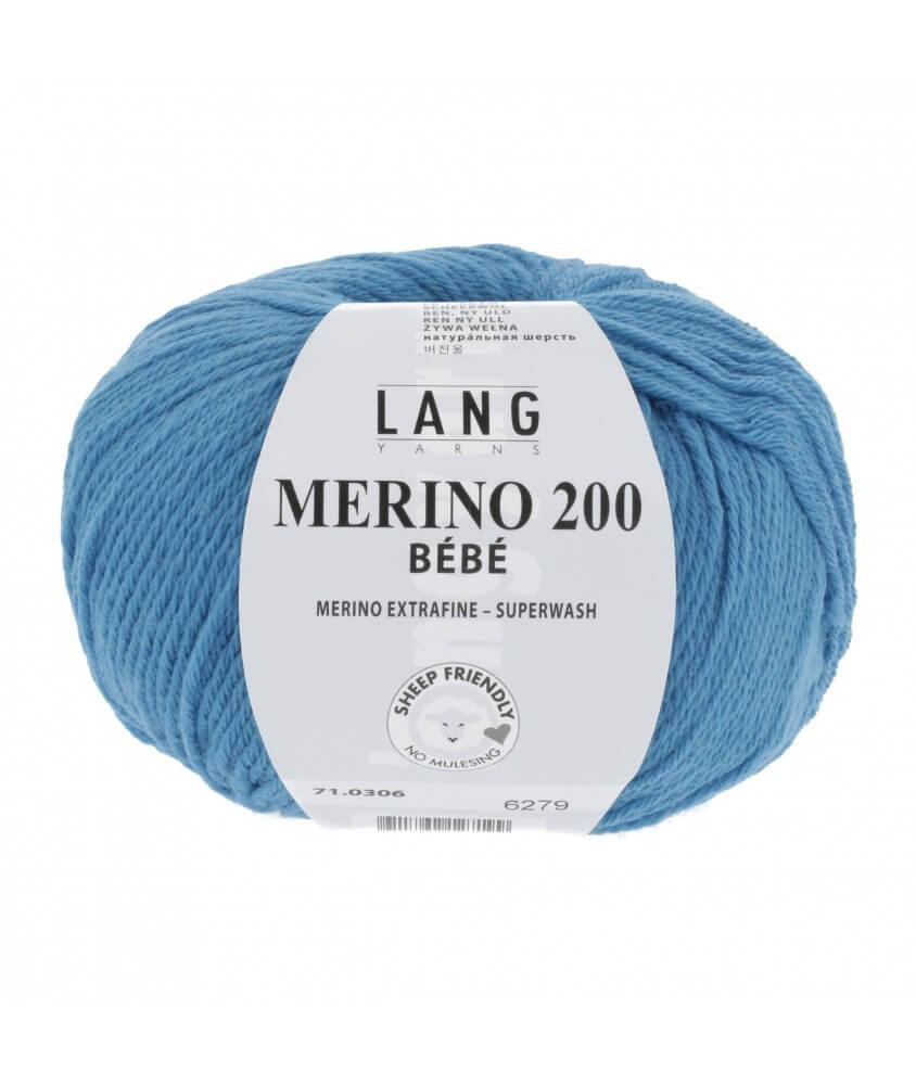 Pelote coton lang yarns Merino 200 baby bébé bebe cotton bleu 306