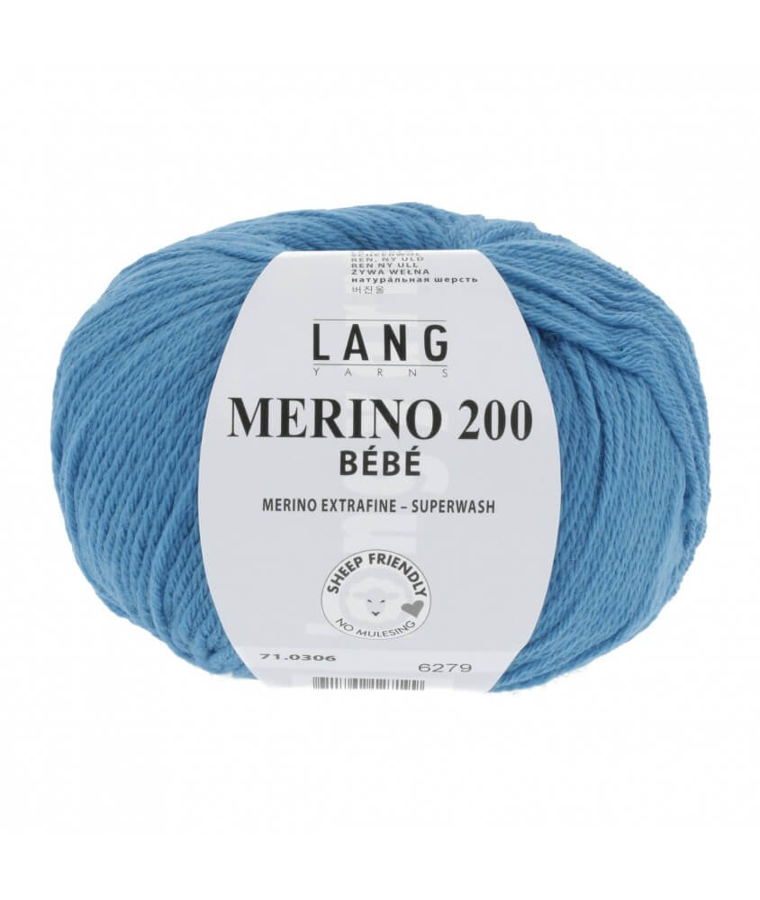 Pelote coton lang yarns Merino 200 baby bébé bebe cotton bleu 306 Pelote coton lang yarns Merino 200 baby bébé bebe cotton bleu 306
