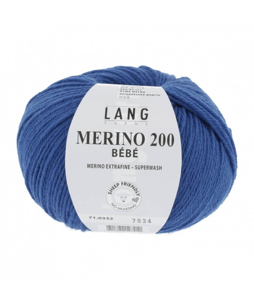 Pelote coton lang yarns Merino 200 baby bébé bebe cotton bleu 332 Pelote coton lang yarns Merino 200 baby bébé bebe cotton bleu 332