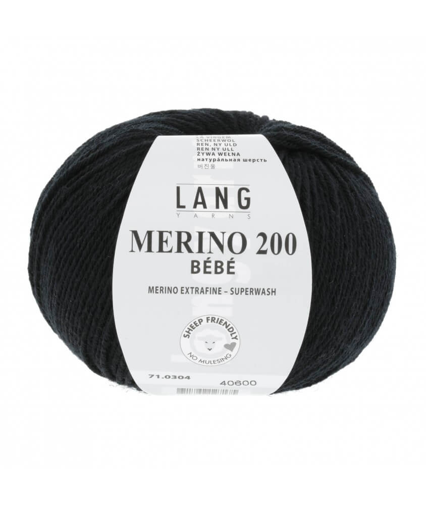 Pelote coton lang yarns Merino 200 baby bébé bebe cotton noir 304 Pelote coton lang yarns Merino 200 baby bébé bebe cotton noir 304