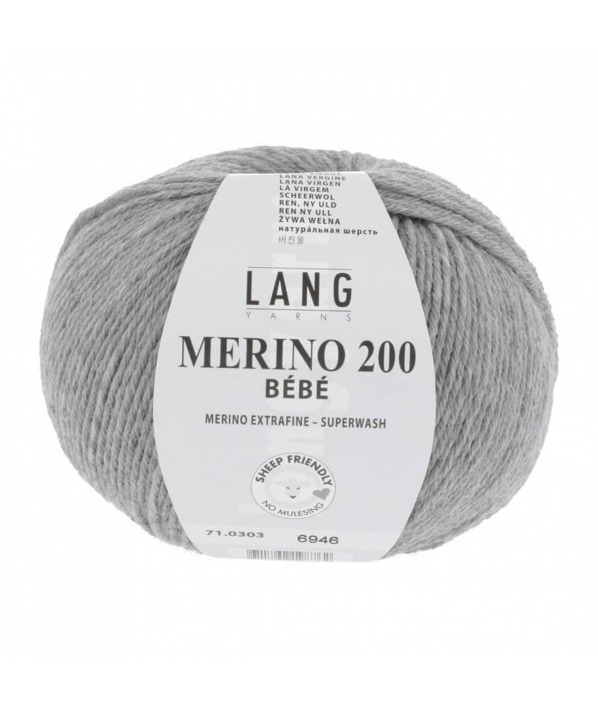 Pelote coton lang yarns Merino 200 baby bébé bebe cotton gris 303