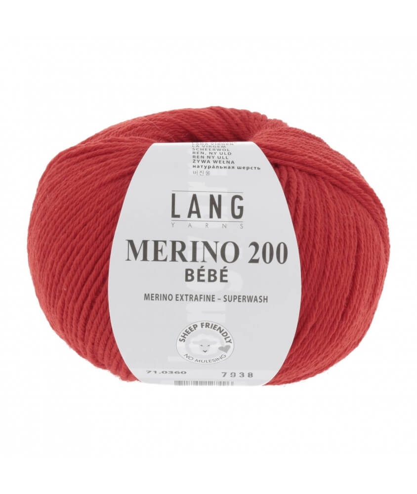 Pelote coton lang yarns Merino 200 baby bébé bebe cotton rouge 360 Pelote coton lang yarns Merino 200 baby bébé bebe cotton rouge 360