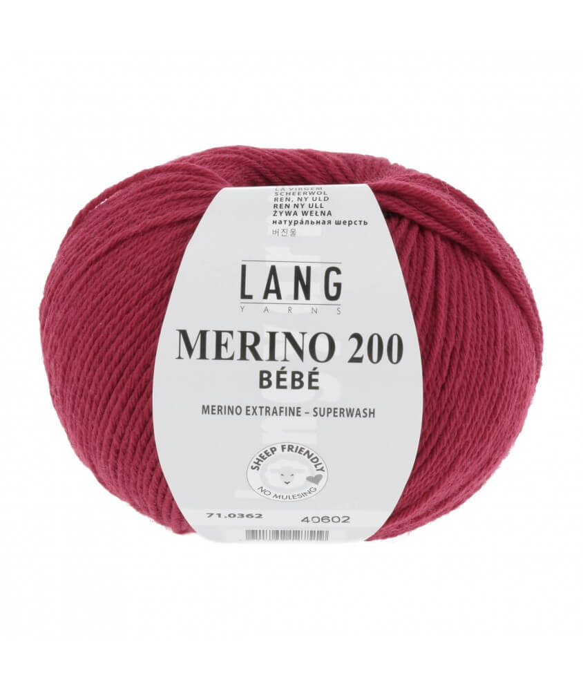 Pelote coton lang yarns Merino 200 baby bébé bebe cotton rouge foncé 362