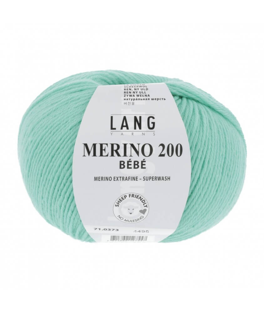 Pelote coton lang yarns Merino 200 baby bébé bebe cotton vert léger clair layette 373 