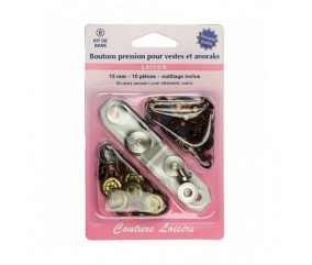 Boutons pression 15mm pour vestes et anoraks avec outillage - nickel, bronze - Distrifil