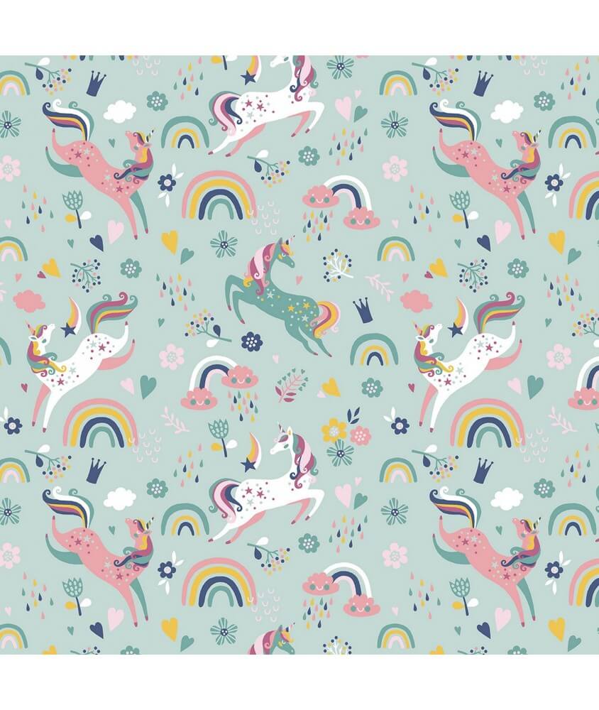 Tissu licorne celadon magique arc en ciel enfant chambre habits couture jouet rigolo film fille garçon sperenza