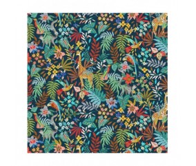ZANZIBAR tissu coton giraf colibri exotique animaux foret bleu pétrole