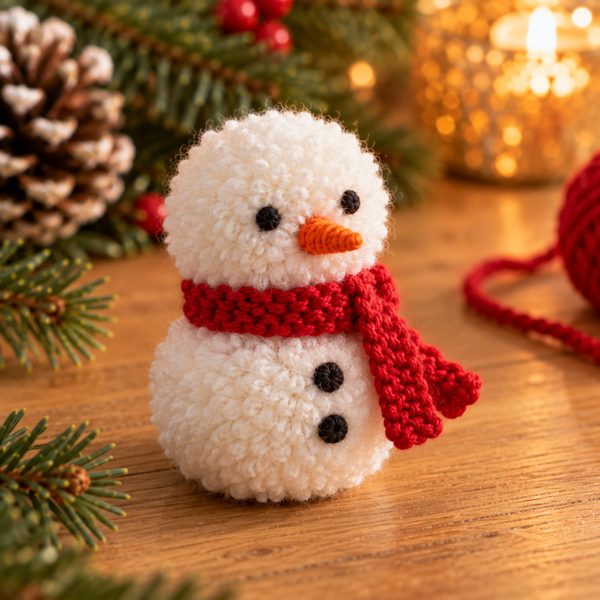 bonhomme de neige en pompons : mini-projet du jour 19 du calendrier de l'Avent tricot et crochet