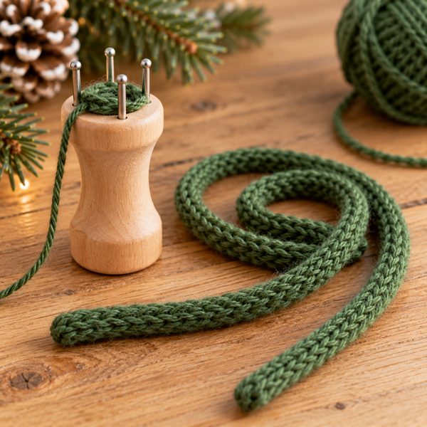 cordon de tricotin pour suspendre les décos : mini-projet du jour 6 du calendrier de l'Avent tricot et crochet