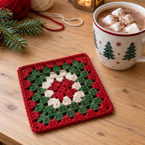 dessous de verre granny : mini-projet du jour 18 du calendrier de l'Avent tricot et crochet