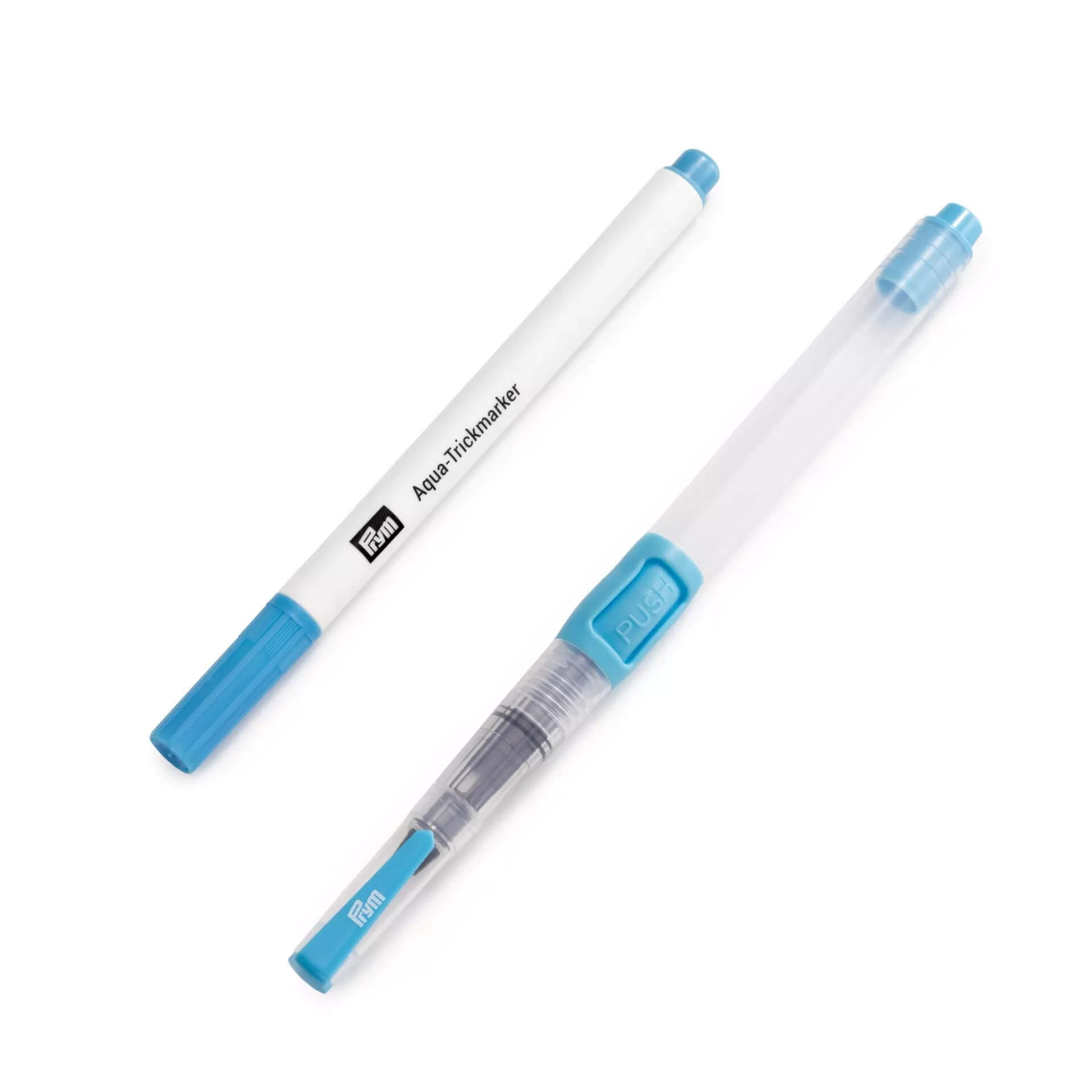 Marqueur Aquatrick Prym 611845 trace turquoise effacée avec stylo eau sur tissu blanc